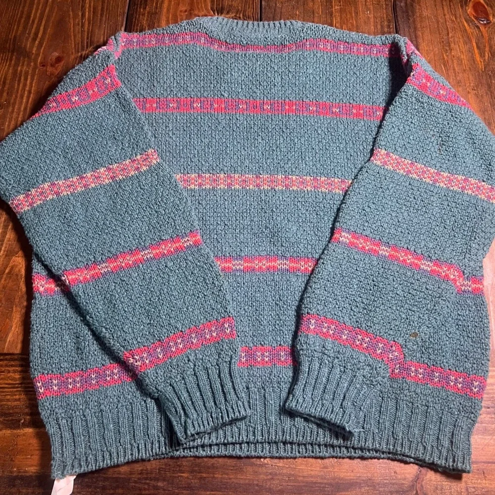 Vintage‎ Woolrich Mens Large Cotton Crewneck Sweater Made in USA Striped Blue